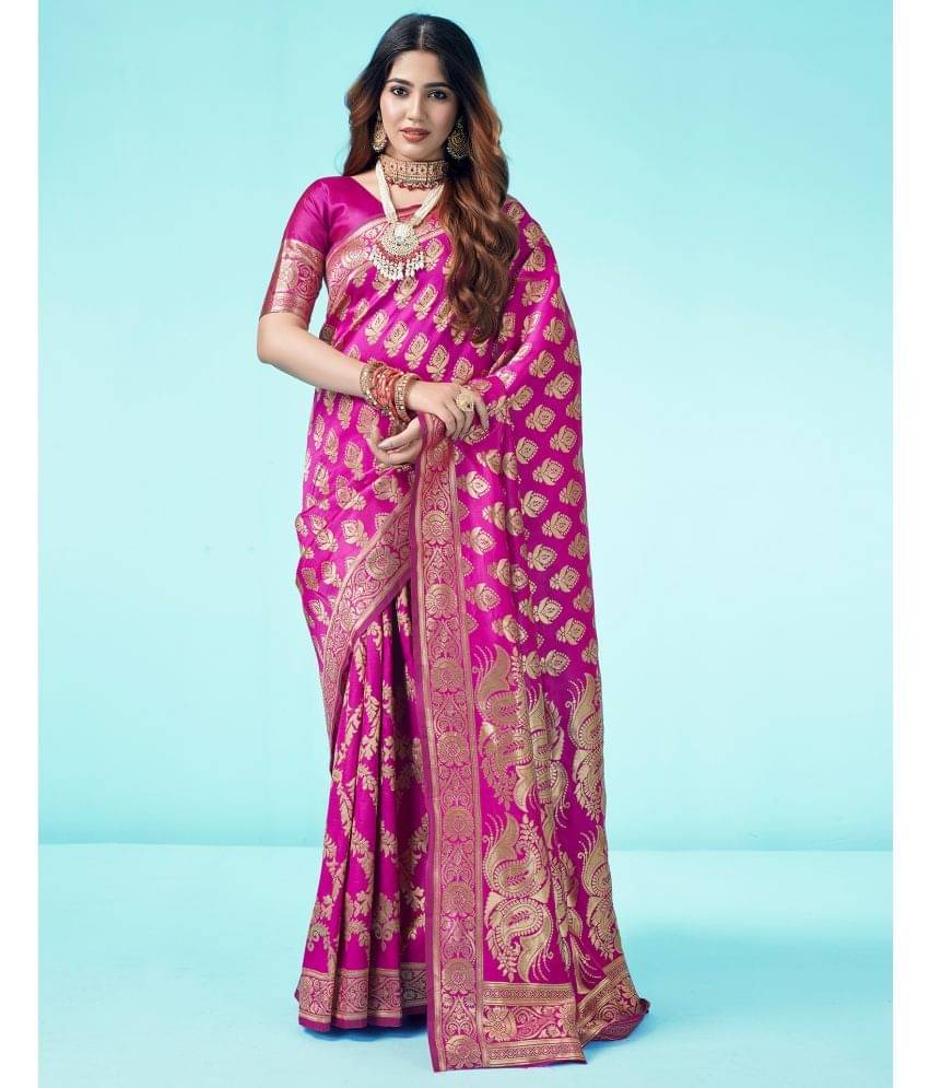 Satrani Art Silk Woven Saree With Unstitched Blouse Piece ( Rani ) Satrani Art Silk Woven Saree With Unstitched Blouse Piece ( Rani )