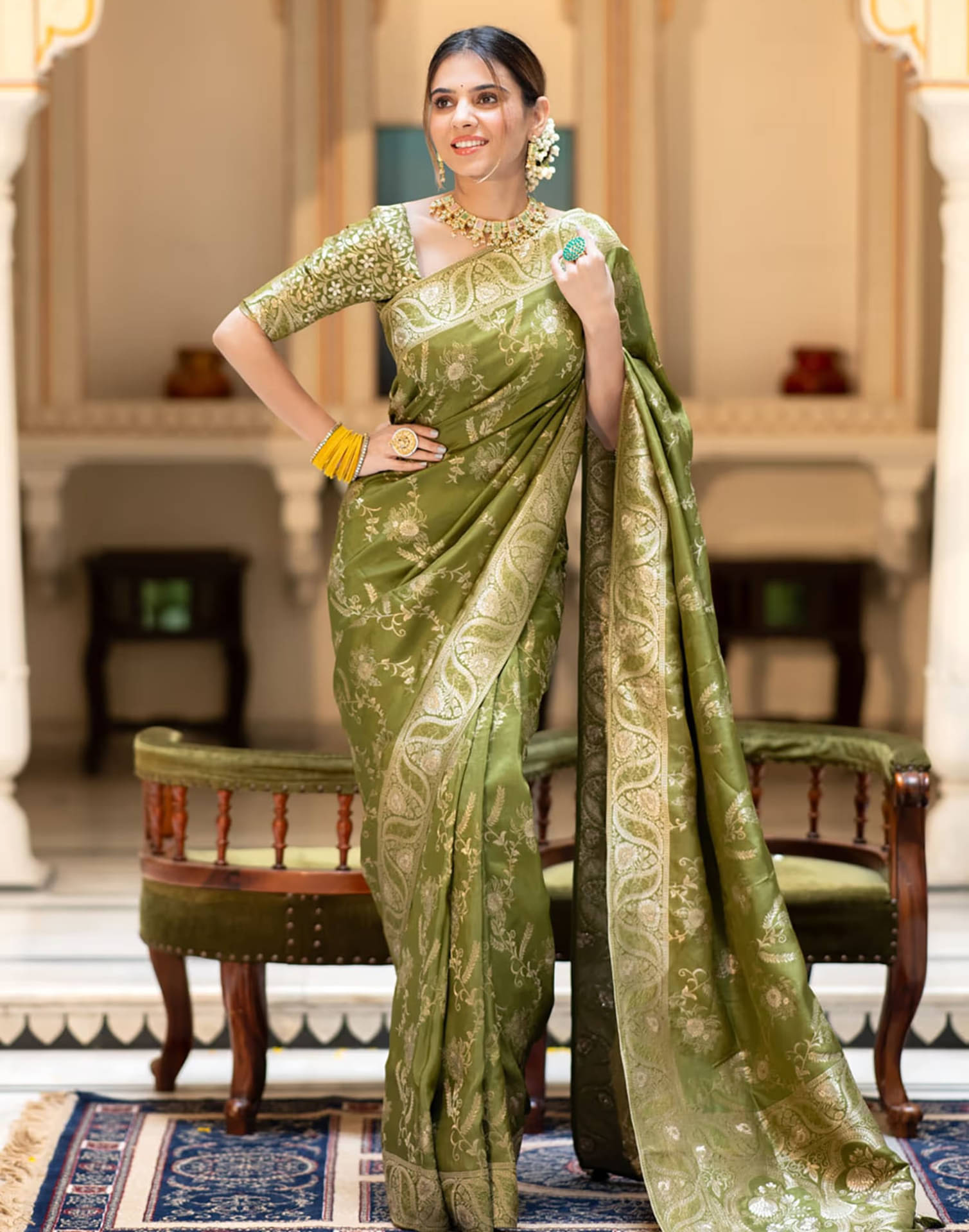 Satrani Art Silk Woven Saree With Unstitched Blouse Piece ( Olive ) Satrani Art Silk Woven Saree With Unstitched Blouse Piece ( Olive )