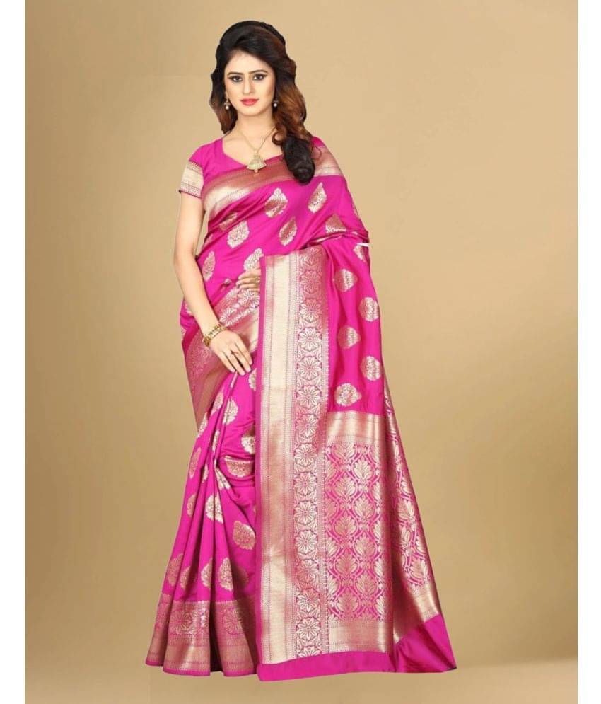 Satrani Art Silk Woven Saree With Unstitched Blouse Piece ( Rani )     			Satrani Art Silk Woven Saree With Unstitched Blouse Piece ( Rani )