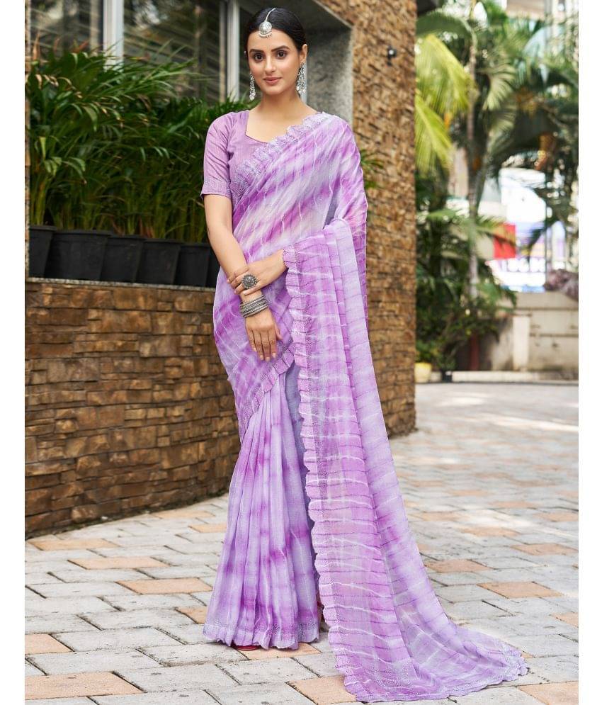     			Satrani Chiffon Embellished Saree With Unstitched Blouse Piece ( Lavender )