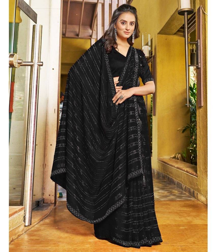 Satrani Chiffon Embellished Saree With Unstitched Blouse Piece ( Black ) Satrani Chiffon Embellished Saree With Unstitched Blouse Piece ( Black )