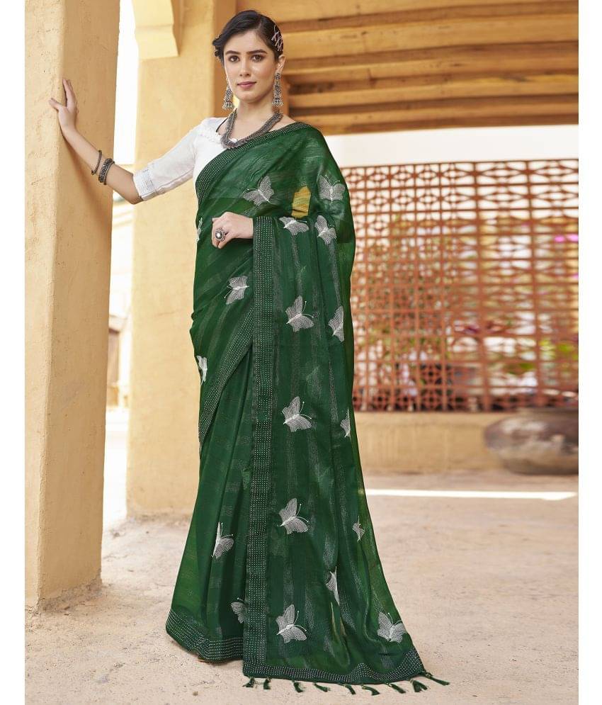     			Satrani Chiffon Embellished Ready to Wear Saree With Unstitched Blouse Piece ( Green )