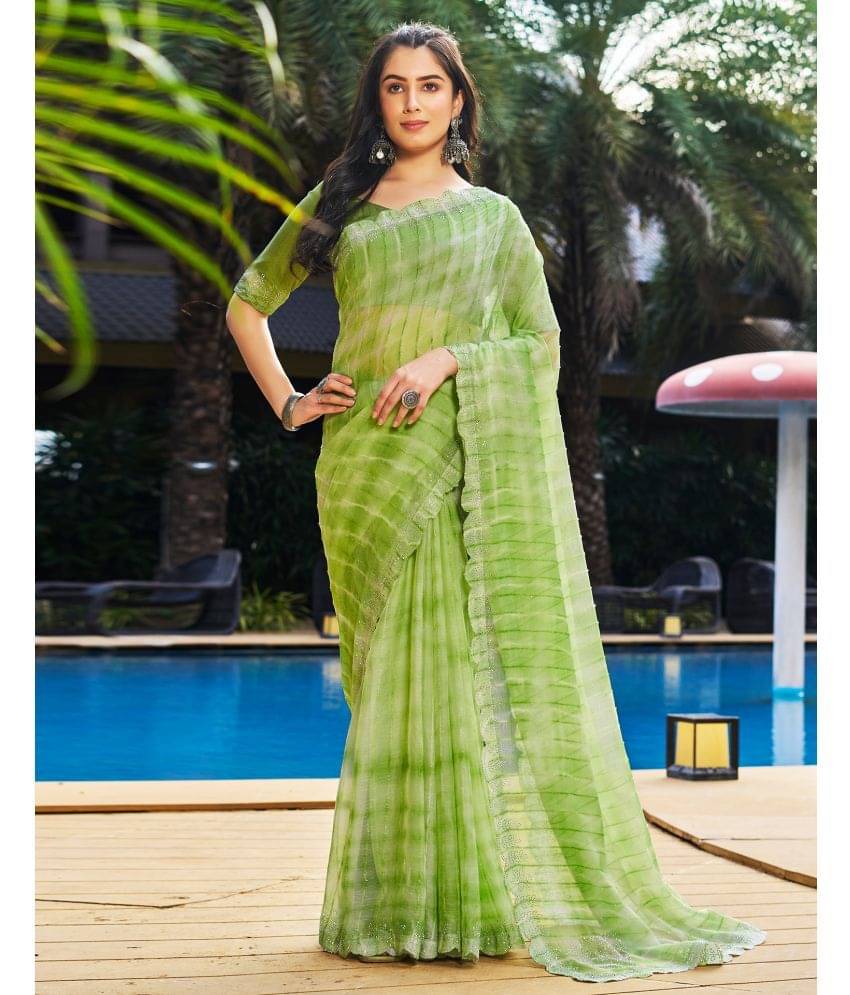     			Satrani Chiffon Embellished Saree With Unstitched Blouse Piece ( Light Green )