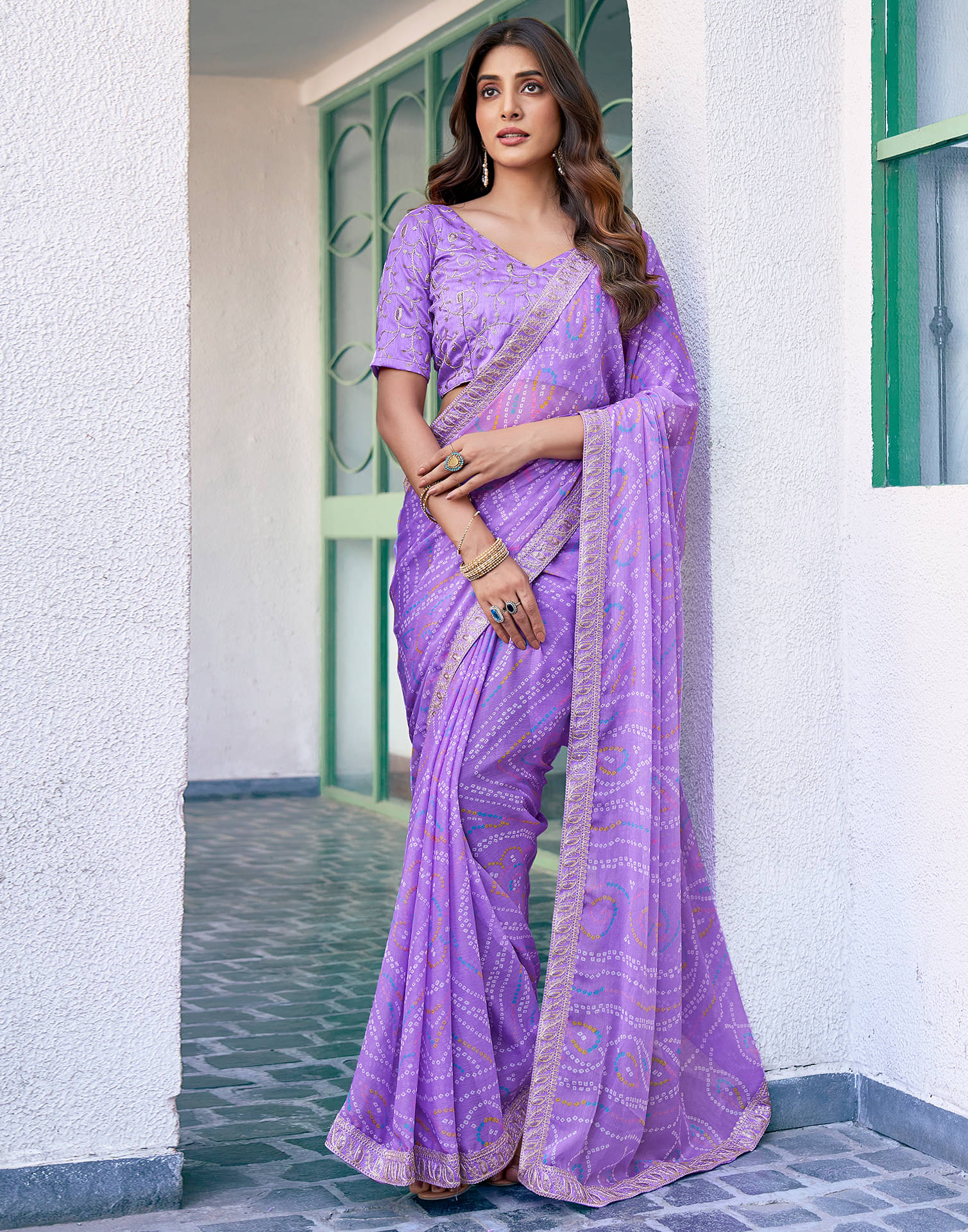 Satrani Chiffon Printed Saree With Unstitched Blouse Piece ( Lavender ) Satrani Chiffon Printed Saree With Unstitched Blouse Piece ( Lavender )