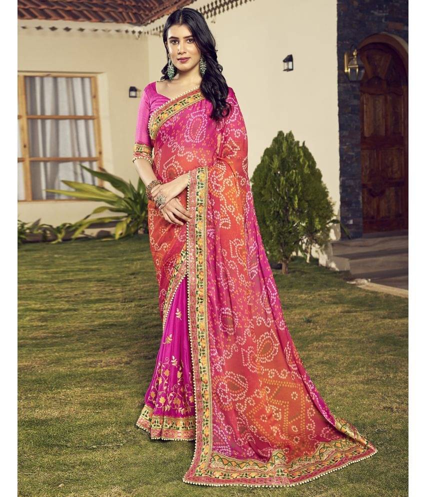     			Satrani Chiffon Printed Saree With Unstitched Blouse Piece ( Orange )