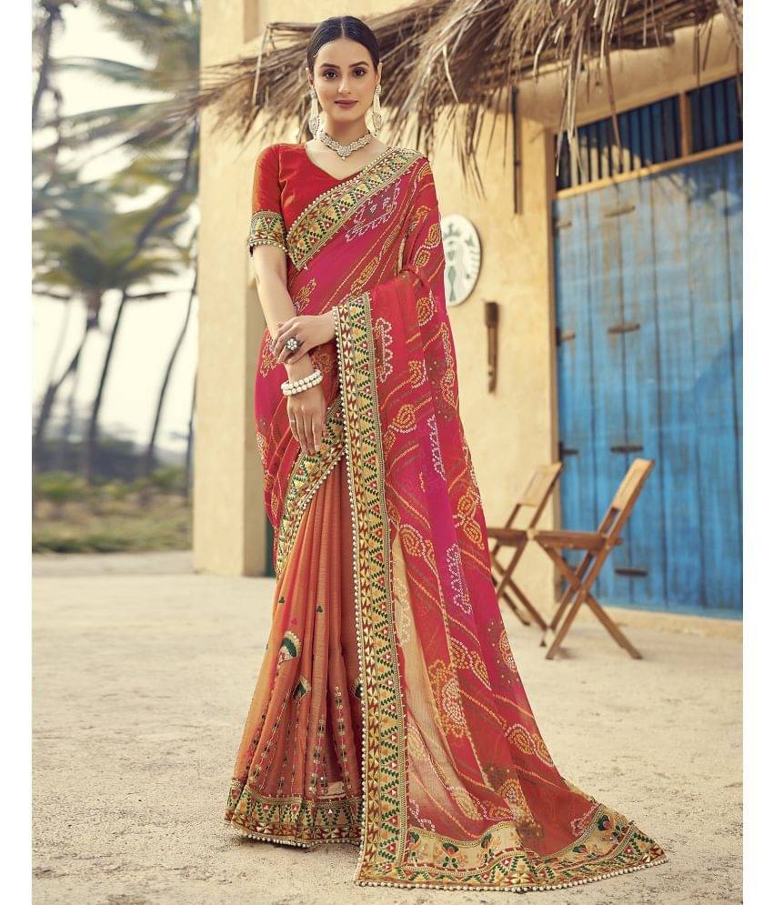 Satrani Chiffon Printed Saree With Unstitched Blouse Piece ( Peach ) Satrani Chiffon Printed Saree With Unstitched Blouse Piece ( Peach )