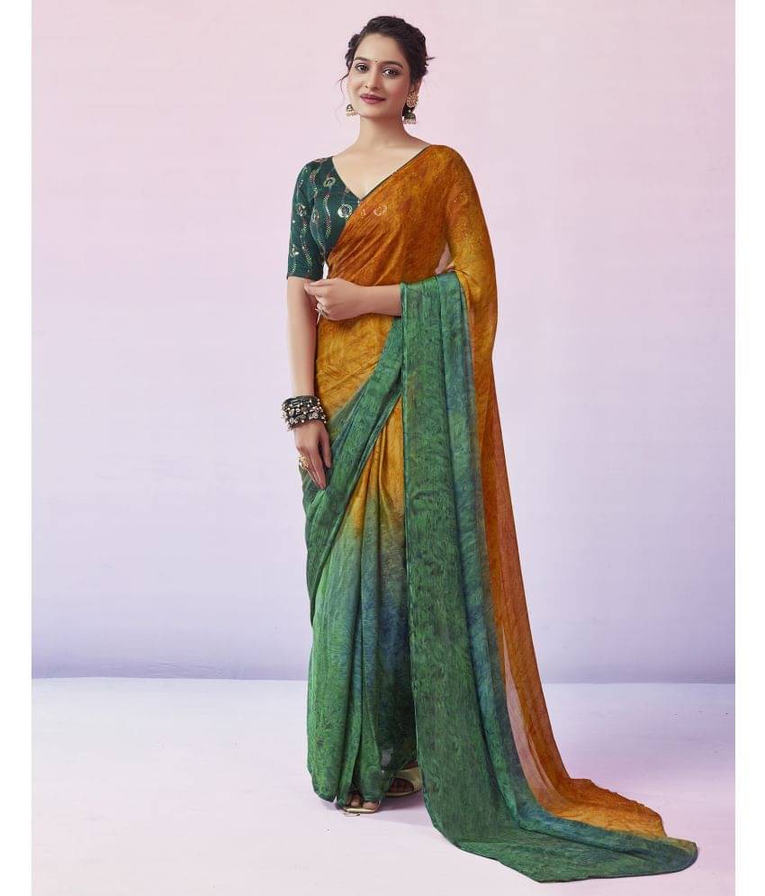 Satrani Chiffon Printed Ready to Wear Saree With Unstitched Blouse Piece ( Yellow ) Satrani Chiffon Printed Ready to Wear Saree With Unstitched Blouse Piece ( Yellow )