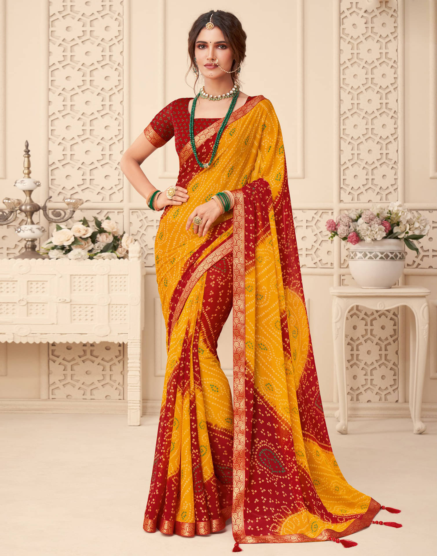 Satrani Chiffon Printed Saree With Unstitched Blouse Piece ( Yellow ) Satrani Chiffon Printed Saree With Unstitched Blouse Piece ( Yellow )