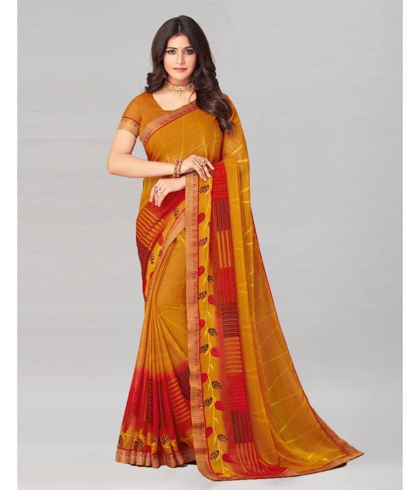 Satrani Chiffon Printed Saree With Unstitched Blouse Piece ( Orange ) Satrani Chiffon Printed Saree With Unstitched Blouse Piece ( Orange )