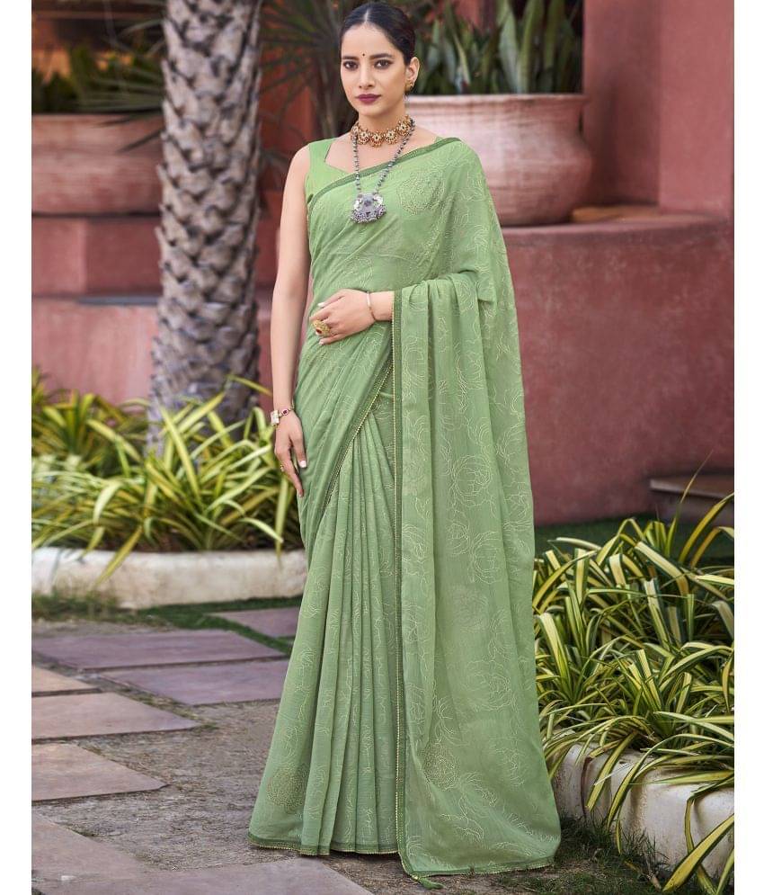 Satrani Chiffon Self Design Saree With Unstitched Blouse Piece ( Light Green ) Satrani Chiffon Self Design Saree With Unstitched Blouse Piece ( Light Green )