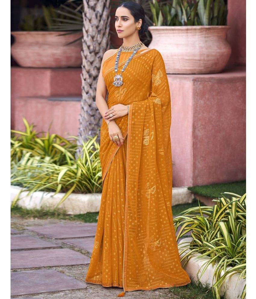 Satrani Chiffon Self Design Saree With Unstitched Blouse Piece ( Mustard ) Satrani Chiffon Self Design Saree With Unstitched Blouse Piece ( Mustard )