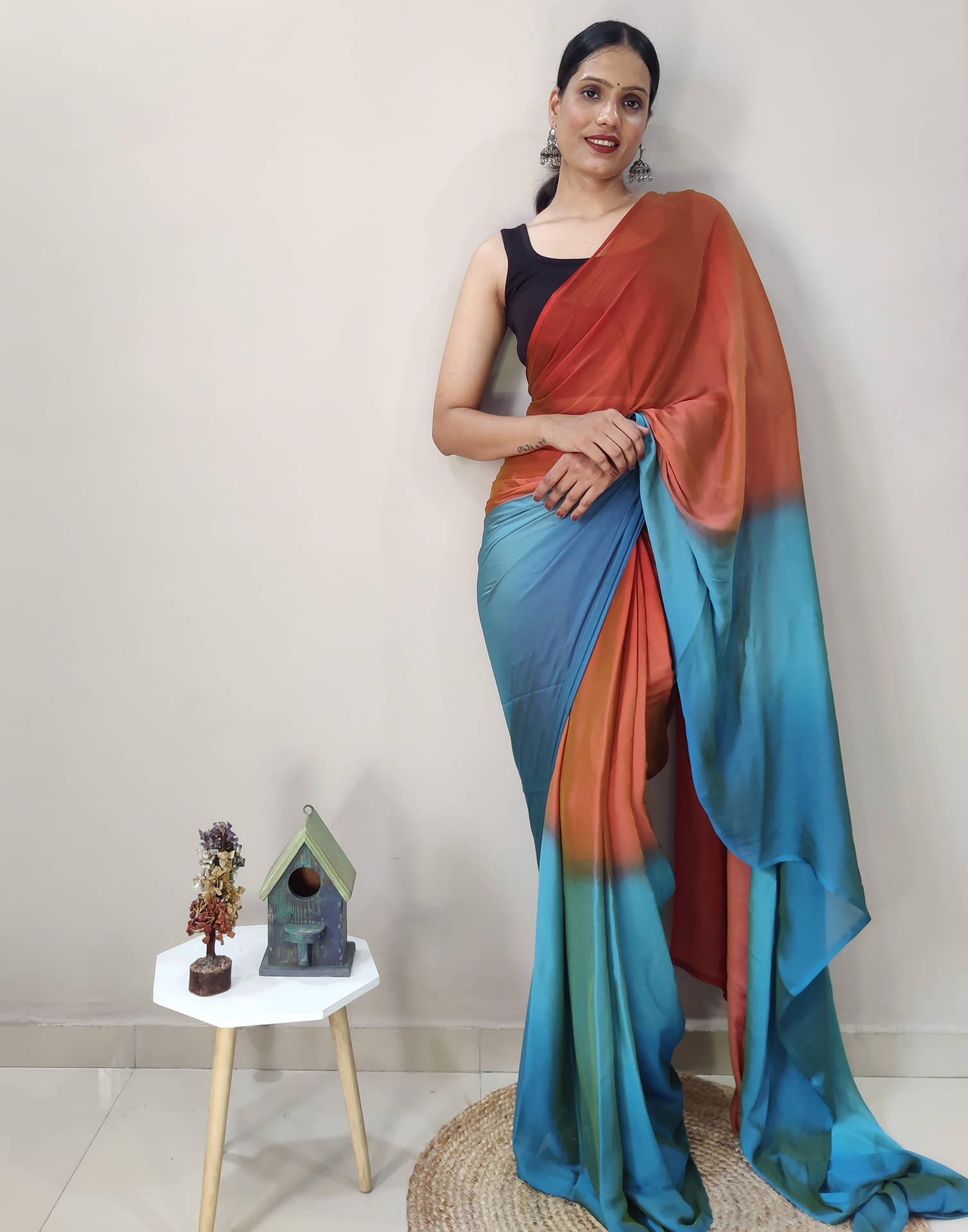 Satrani Chiffon Solid Ready to Wear Saree With Unstitched Blouse Piece ( Orange ) Satrani Chiffon Solid Ready to Wear Saree With Unstitched Blouse Piece ( Orange )