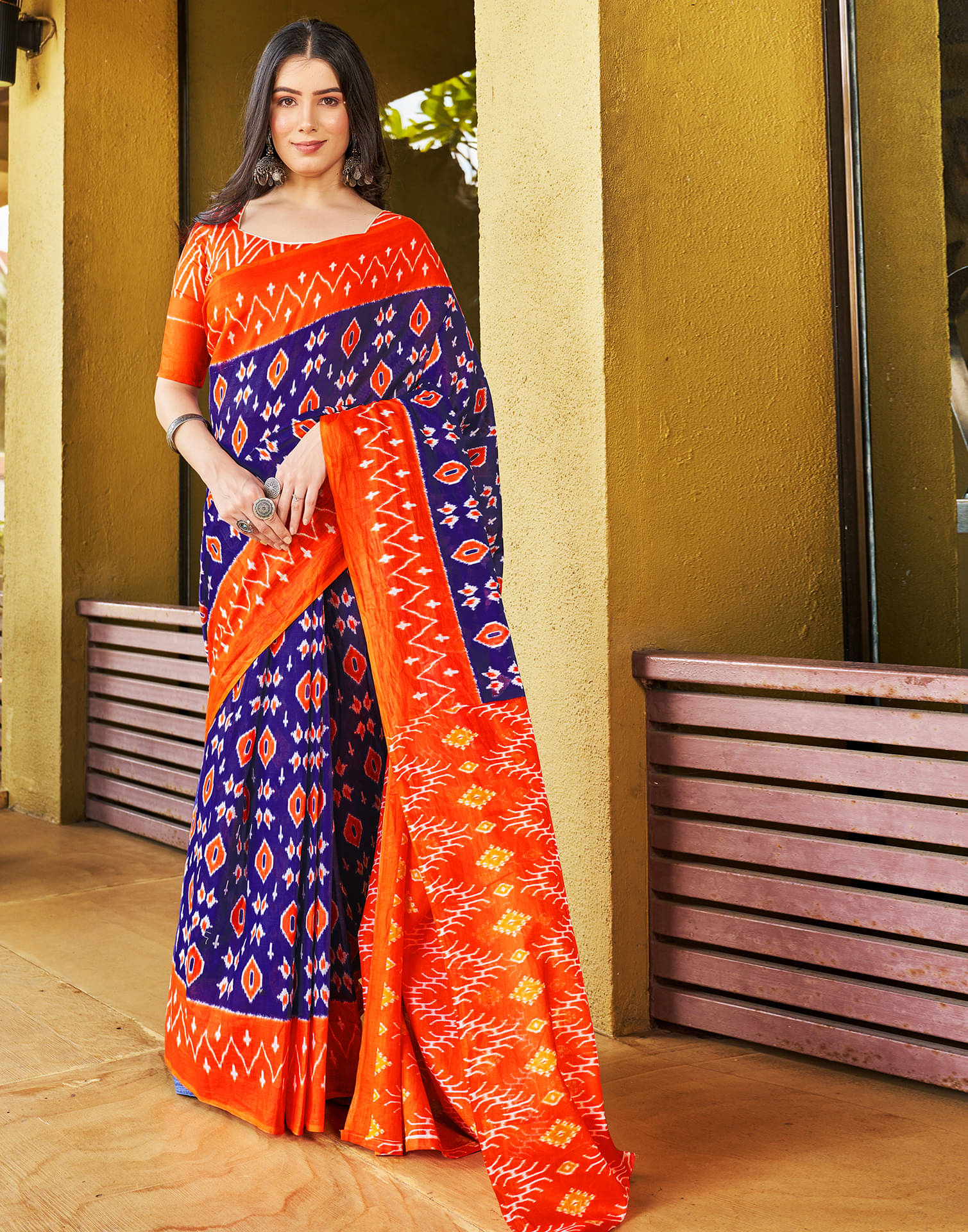 Satrani Cotton Printed Ready to Wear Saree With Unstitched Blouse Piece ( Orange ) Satrani Cotton Printed Ready to Wear Saree With Unstitched Blouse Piece ( Orange )
