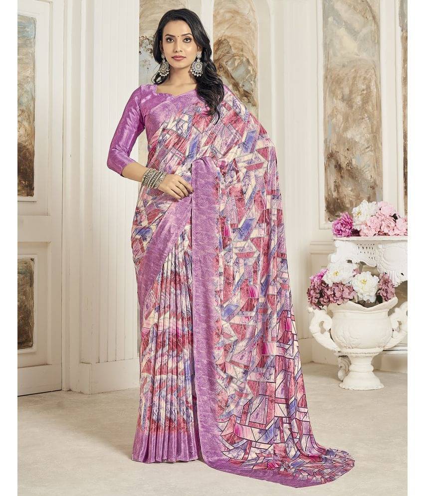     			Satrani Crepe Printed Saree With Unstitched Blouse Piece ( Purple )