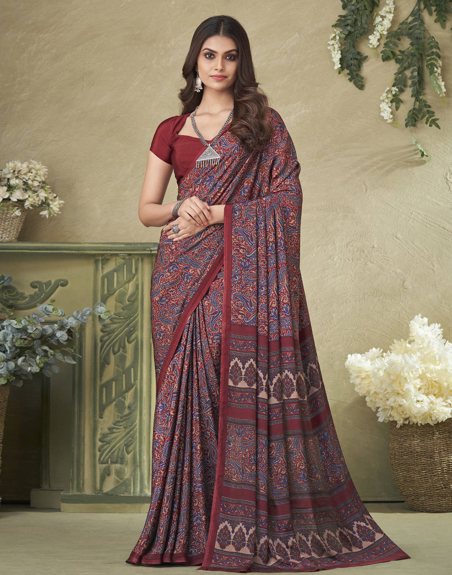 Satrani Crepe Printed Saree With Unstitched Blouse Piece ( Multicolour ) Satrani Crepe Printed Saree With Unstitched Blouse Piece ( Multicolour )