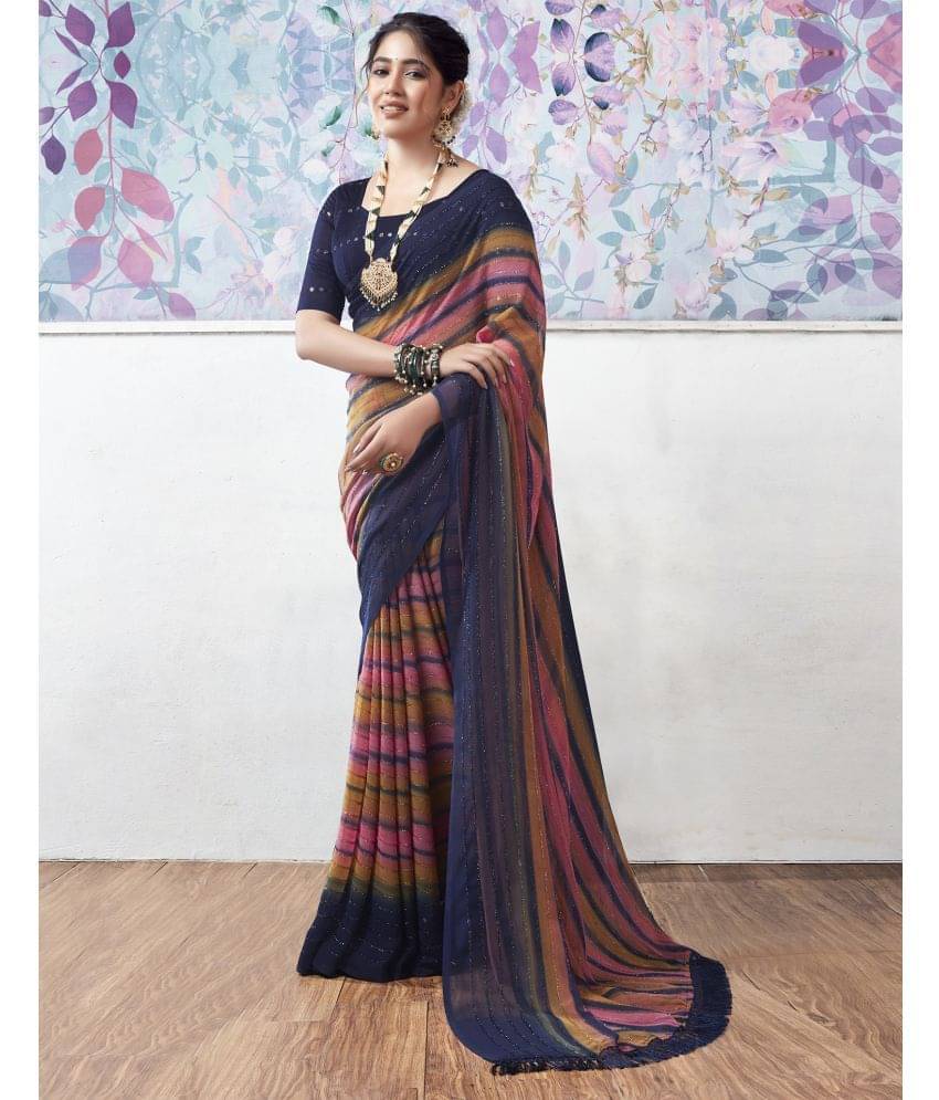 Satrani Georgette Embellished Saree With Unstitched Blouse Piece ( Navy Blue ) Satrani Georgette Embellished Saree With Unstitched Blouse Piece ( Navy Blue )