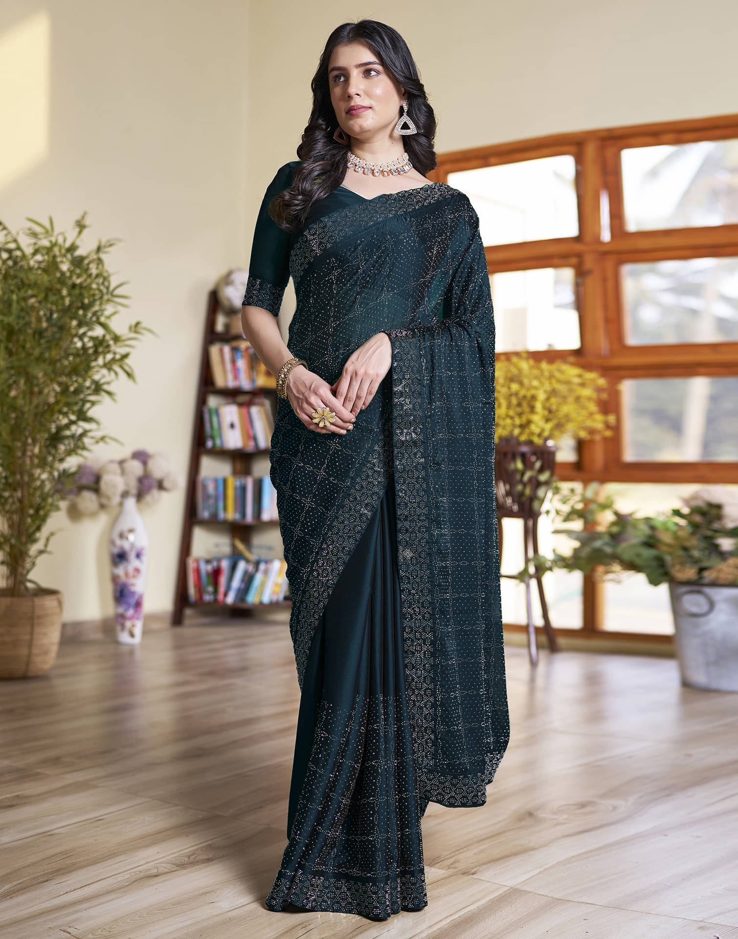     			Satrani Georgette Embellished Saree With Unstitched Blouse Piece ( LightBLue )