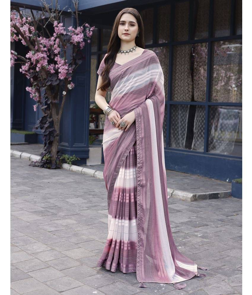 Satrani Georgette Embellished Saree With Unstitched Blouse Piece ( Purple ) Satrani Georgette Embellished Saree With Unstitched Blouse Piece ( Purple )