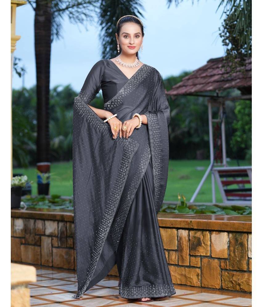 Satrani Georgette Embellished Saree With Unstitched Blouse Piece ( Grey ) Satrani Georgette Embellished Saree With Unstitched Blouse Piece ( Grey )