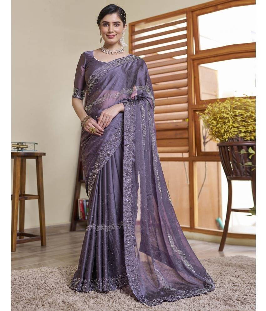 Satrani Georgette Embellished Saree With Unstitched Blouse Piece ( Mauve ) Satrani Georgette Embellished Saree With Unstitched Blouse Piece ( Mauve )