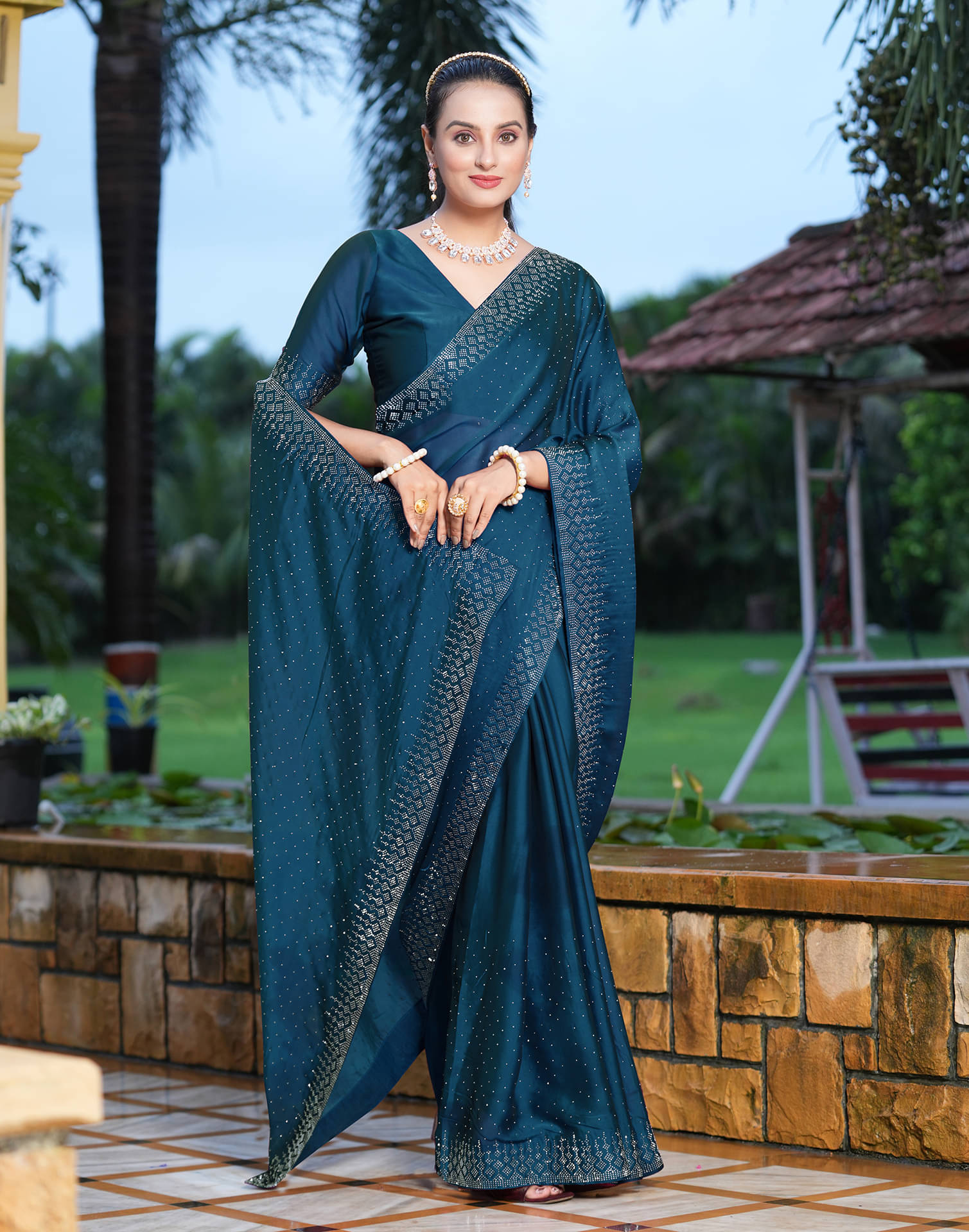 Satrani Georgette Embellished Saree With Unstitched Blouse Piece ( Navy Blue ) Satrani Georgette Embellished Saree With Unstitched Blouse Piece ( Navy Blue )