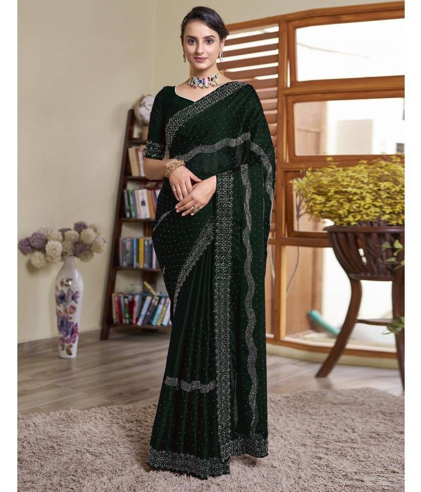     			Satrani Georgette Embellished Saree With Unstitched Blouse Piece ( Green )