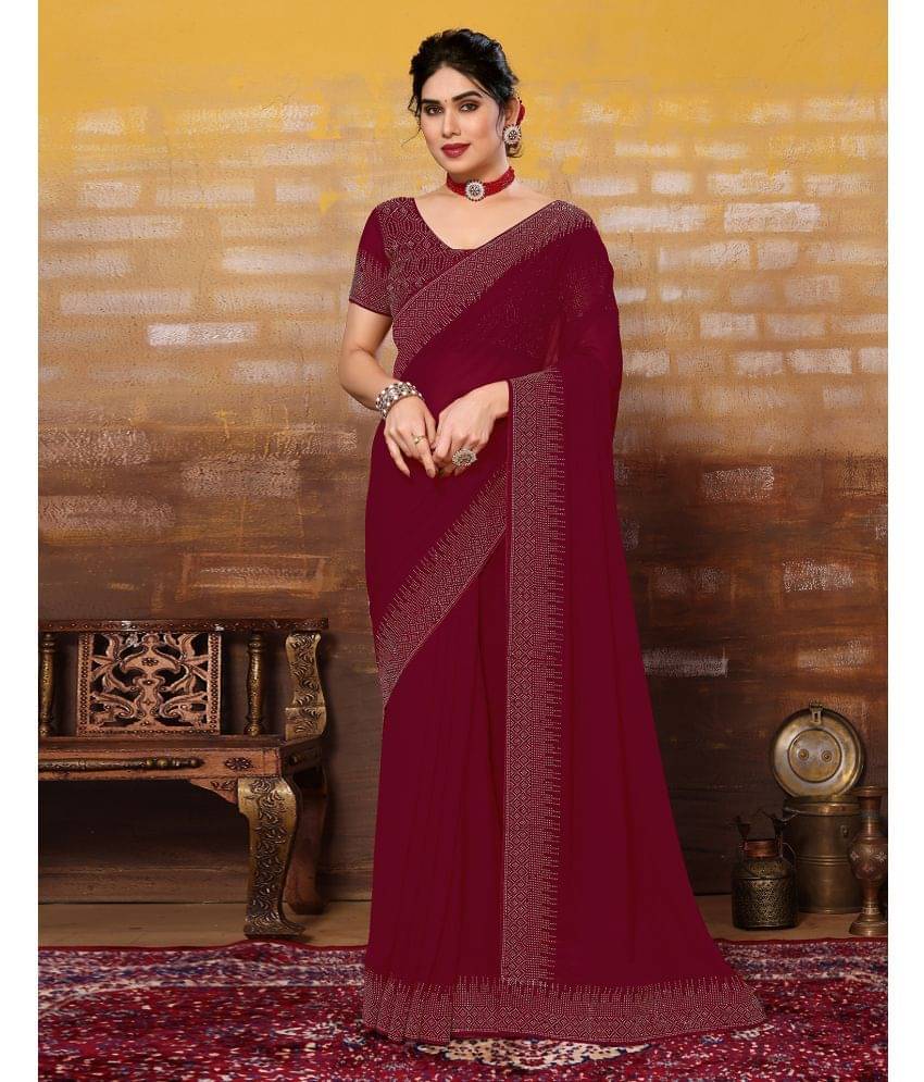 Satrani Georgette Embellished Saree With Unstitched Blouse Piece ( Maroon ) Satrani Georgette Embellished Saree With Unstitched Blouse Piece ( Maroon )