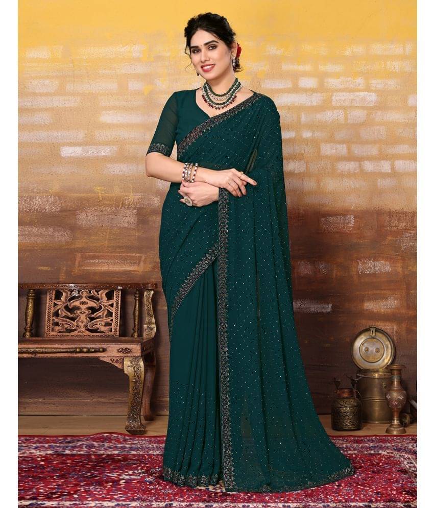 Satrani Georgette Embellished Saree With Unstitched Blouse Piece ( Green ) Satrani Georgette Embellished Saree With Unstitched Blouse Piece ( Green )