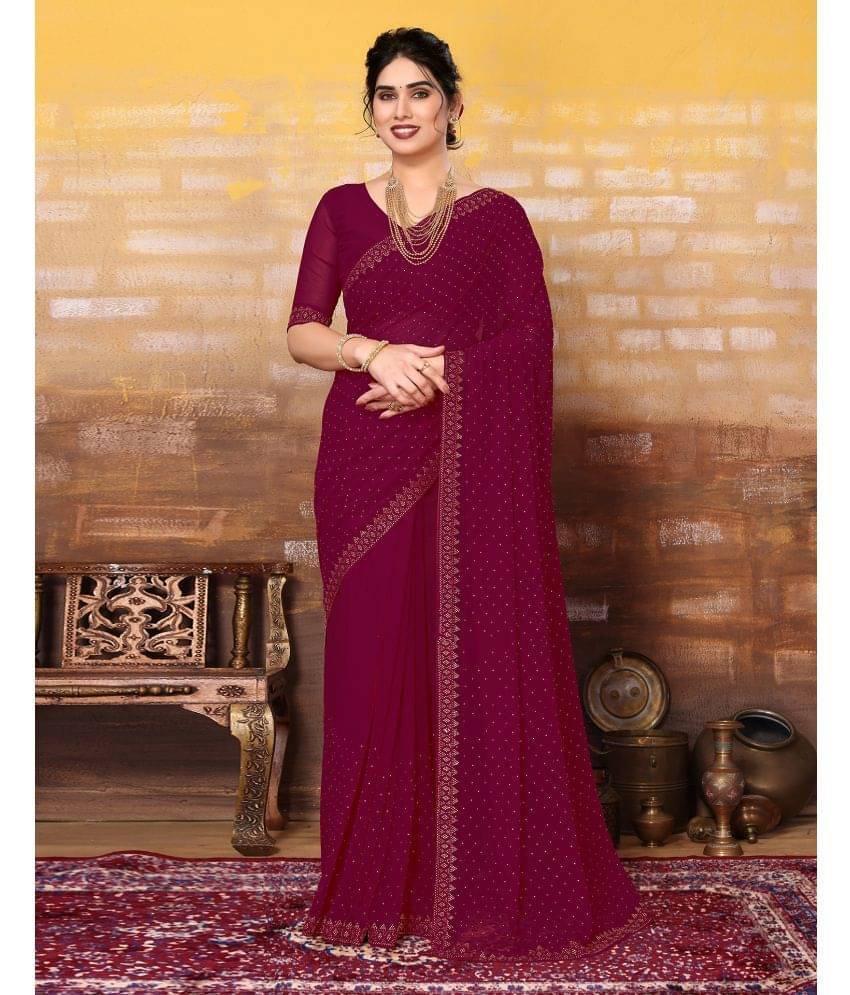 Satrani Georgette Embellished Saree With Unstitched Blouse Piece ( Rani ) Satrani Georgette Embellished Saree With Unstitched Blouse Piece ( Rani )