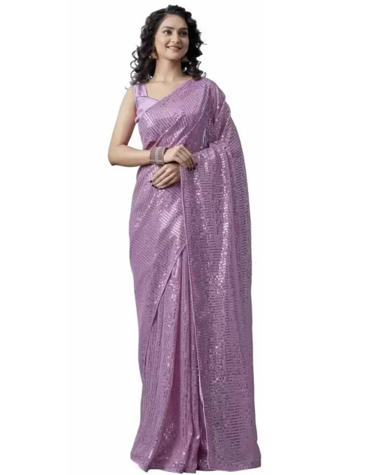     			Satrani Georgette Embellished Saree With Unstitched Blouse Piece ( Purple )