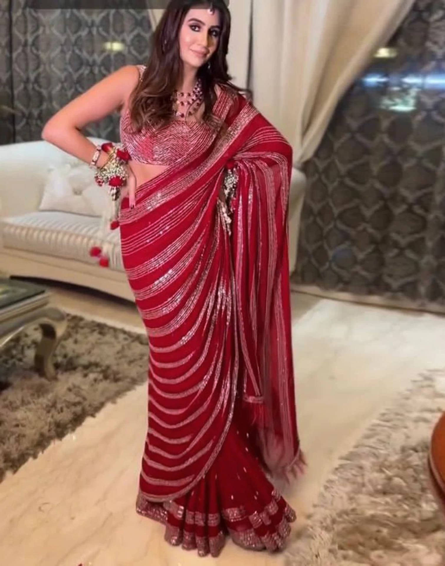     			Satrani Georgette Embroidered Saree With Unstitched Blouse Piece ( Red )