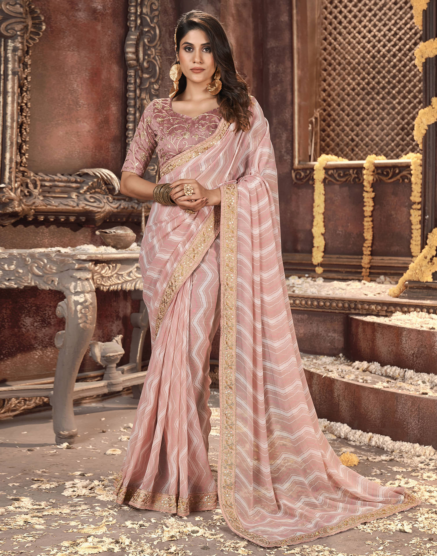 Satrani Georgette Printed Saree With Unstitched Blouse Piece ( Peach ) Satrani Georgette Printed Saree With Unstitched Blouse Piece ( Peach )