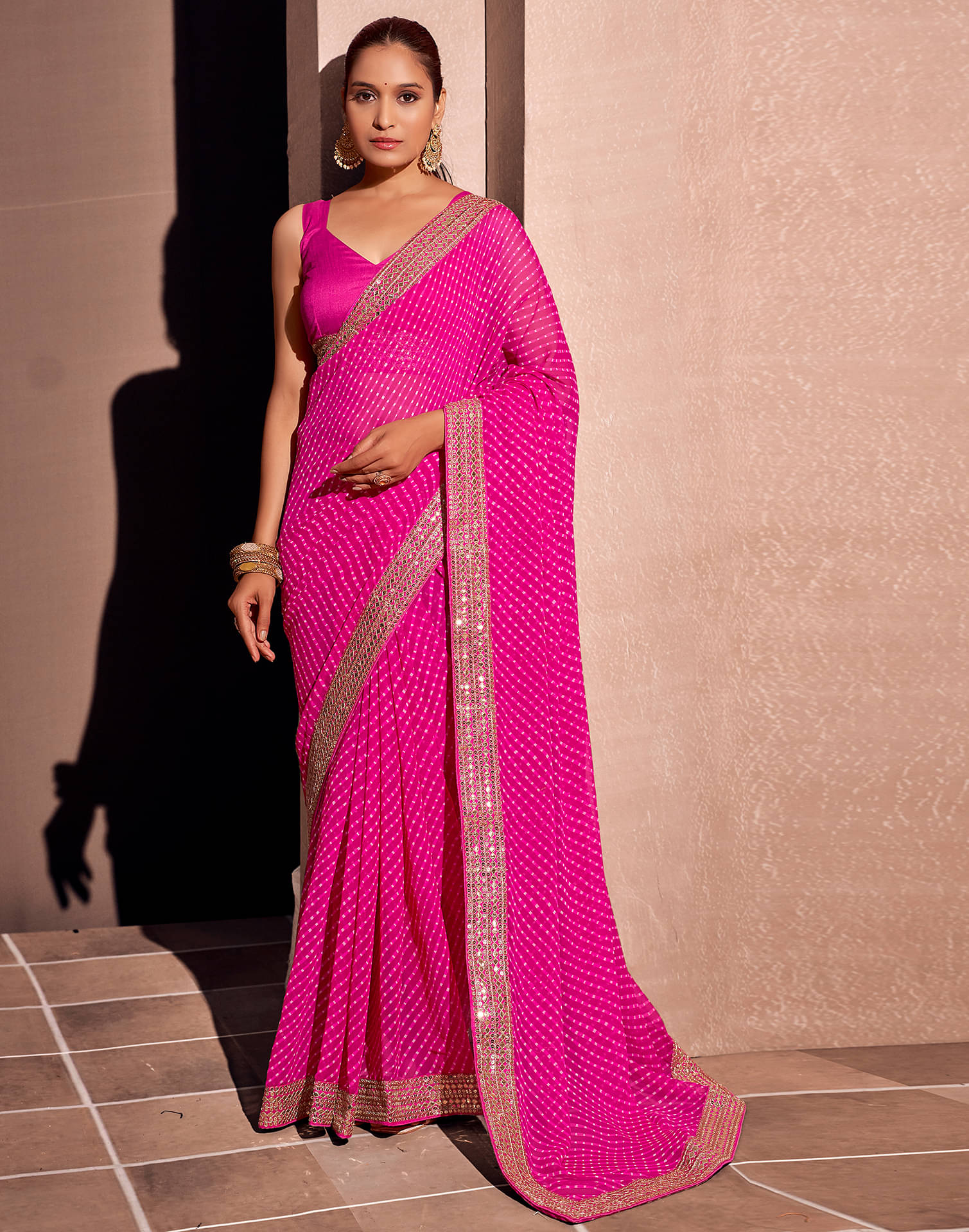 Satrani Georgette Printed Saree With Unstitched Blouse Piece ( Pink ) Satrani Georgette Printed Saree With Unstitched Blouse Piece ( Pink )