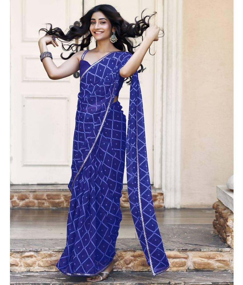 Satrani Georgette Printed Saree With Unstitched Blouse Piece ( Navy Blue ) Satrani Georgette Printed Saree With Unstitched Blouse Piece ( Navy Blue )