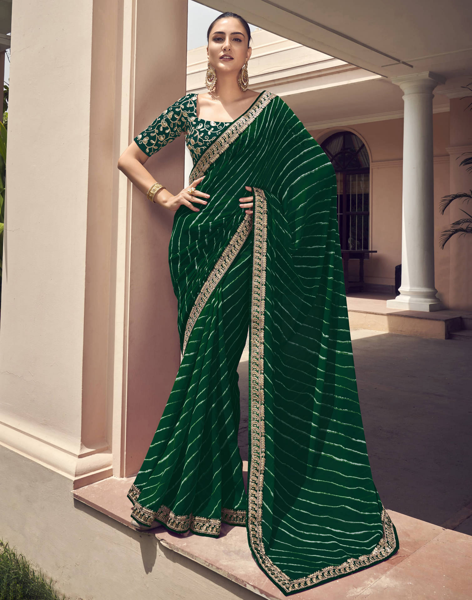 Satrani Georgette Printed Ready to Wear Saree With Unstitched Blouse Piece ( Green ) Satrani Georgette Printed Ready to Wear Saree With Unstitched Blouse Piece ( Green )