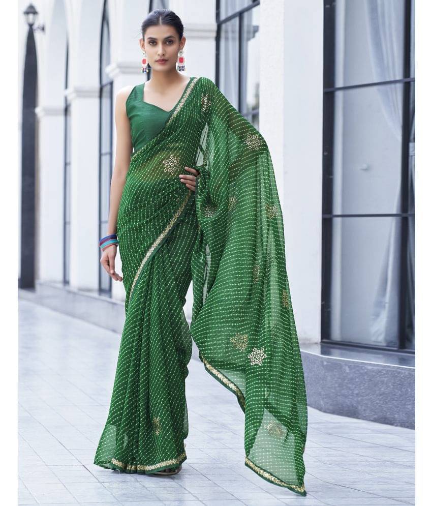 Satrani Georgette Printed Saree With Unstitched Blouse Piece ( Green ) Satrani Georgette Printed Saree With Unstitched Blouse Piece ( Green )