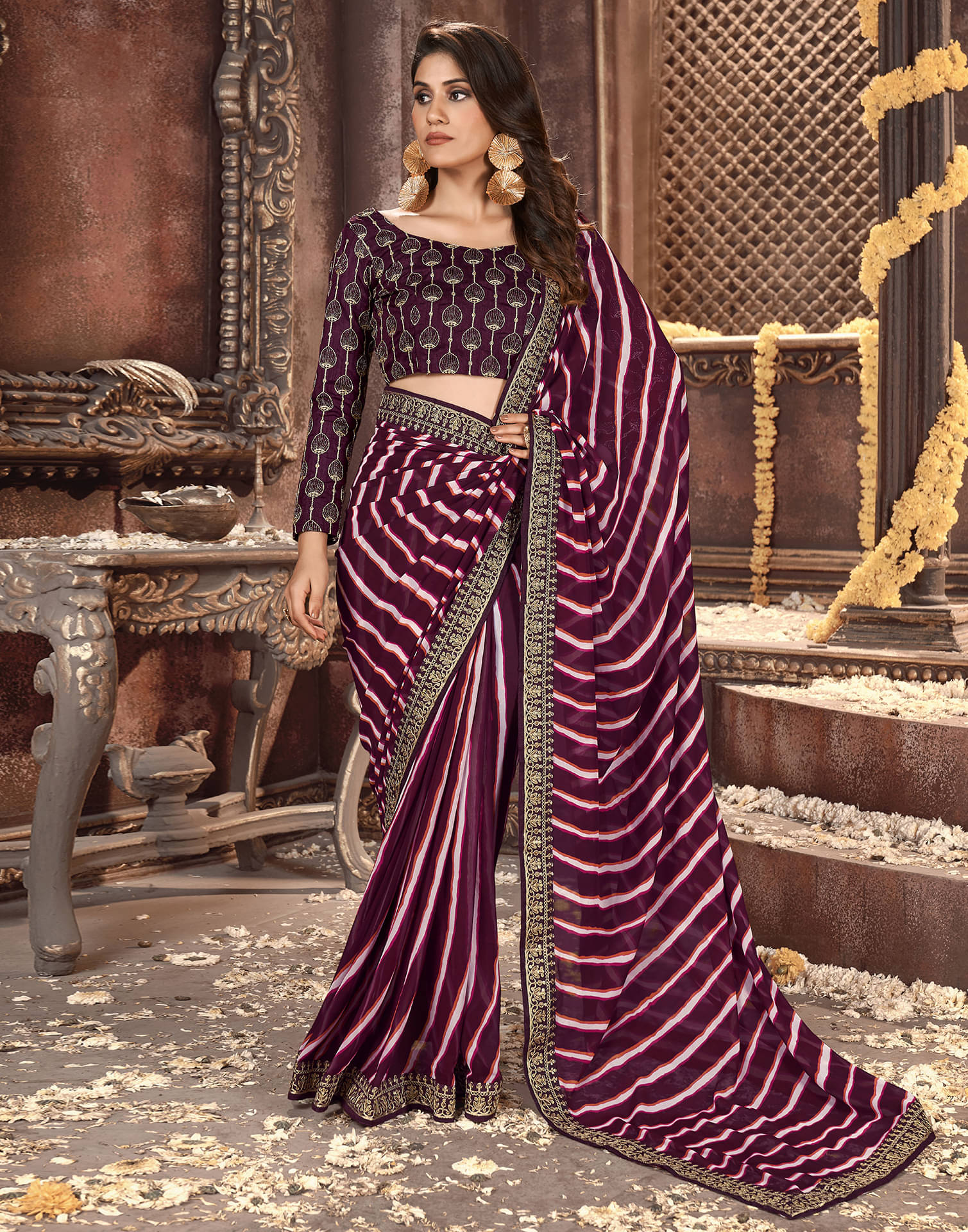 Satrani Georgette Printed Saree With Unstitched Blouse Piece ( Wine ) Satrani Georgette Printed Saree With Unstitched Blouse Piece ( Wine )