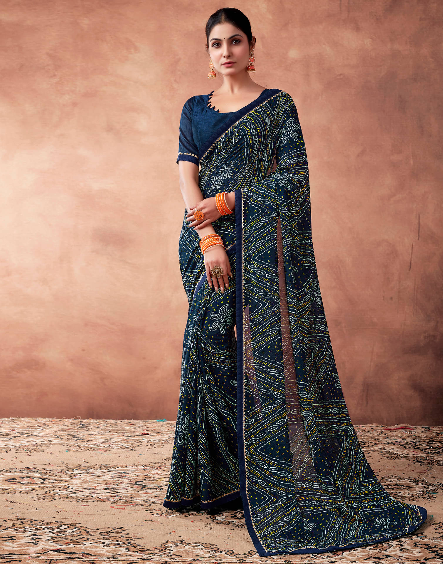 Satrani Georgette Printed Saree With Unstitched Blouse Piece ( Navy Blue ) Satrani Georgette Printed Saree With Unstitched Blouse Piece ( Navy Blue )