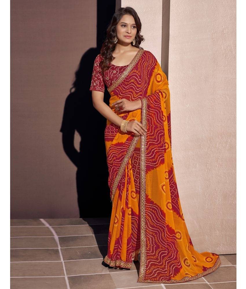 Satrani Georgette Printed Saree With Unstitched Blouse Piece ( Camel ) Satrani Georgette Printed Saree With Unstitched Blouse Piece ( Camel )