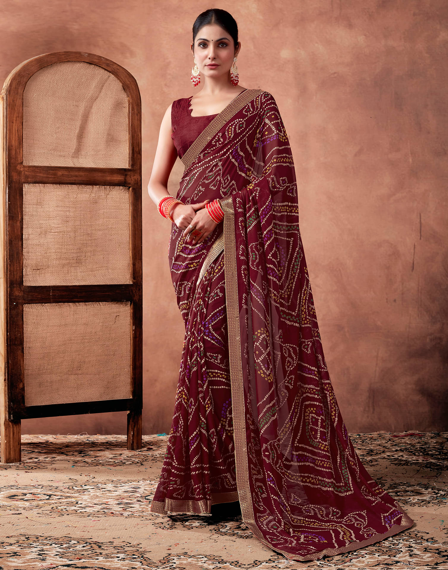 Satrani Georgette Printed Saree With Unstitched Blouse Piece ( Maroon ) Satrani Georgette Printed Saree With Unstitched Blouse Piece ( Maroon )