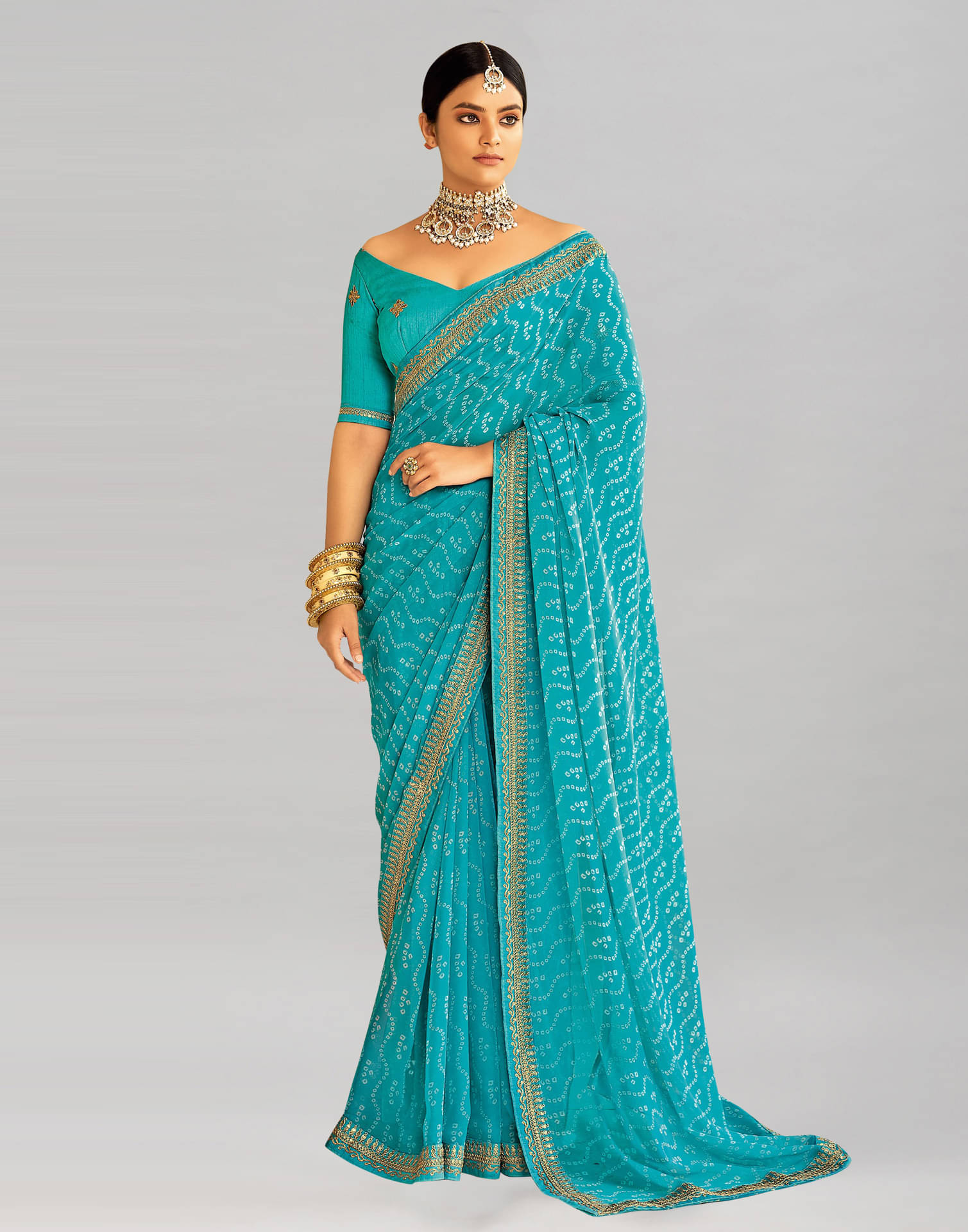     			Satrani Georgette Printed Saree With Unstitched Blouse Piece ( LightBLue )