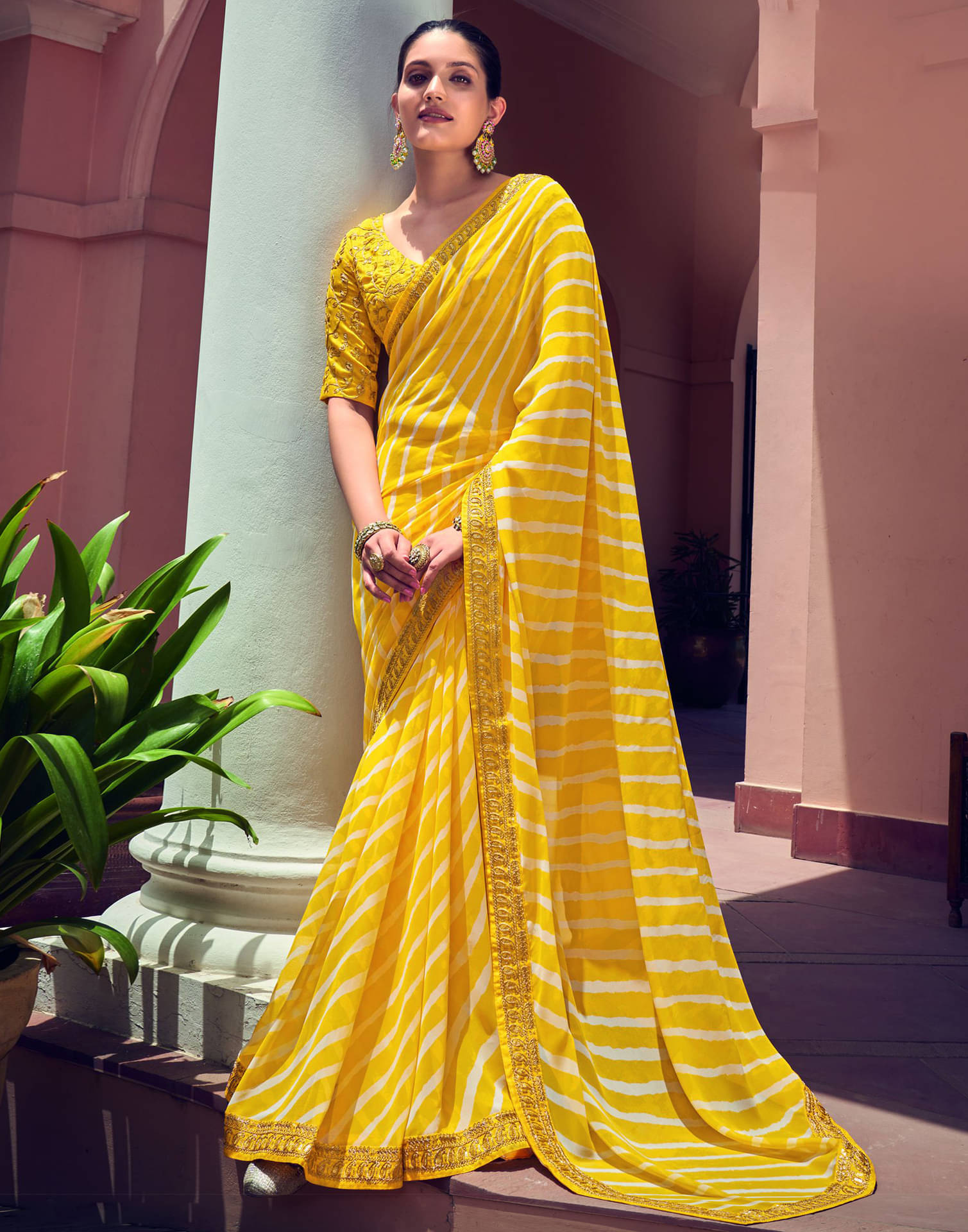 Satrani Georgette Printed Saree With Unstitched Blouse Piece ( Yellow ) Satrani Georgette Printed Saree With Unstitched Blouse Piece ( Yellow )