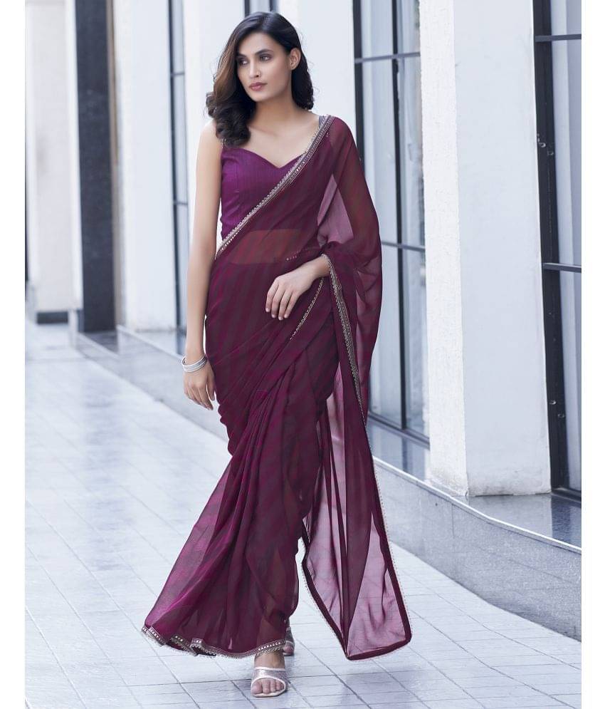Satrani Georgette Printed Saree With Unstitched Blouse Piece ( Wine ) Satrani Georgette Printed Saree With Unstitched Blouse Piece ( Wine )