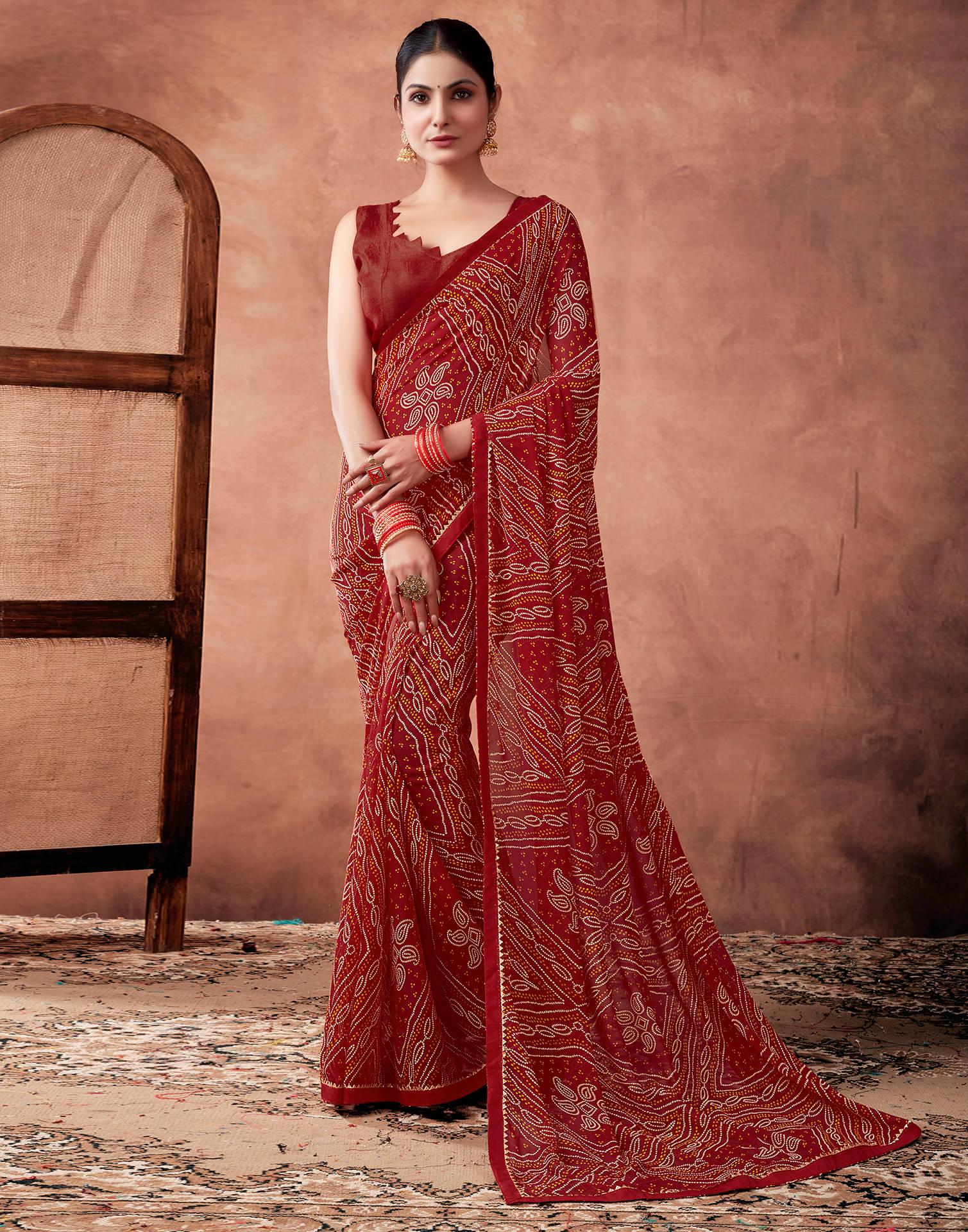 Satrani Georgette Printed Saree With Unstitched Blouse Piece ( Tan ) Satrani Georgette Printed Saree With Unstitched Blouse Piece ( Tan )