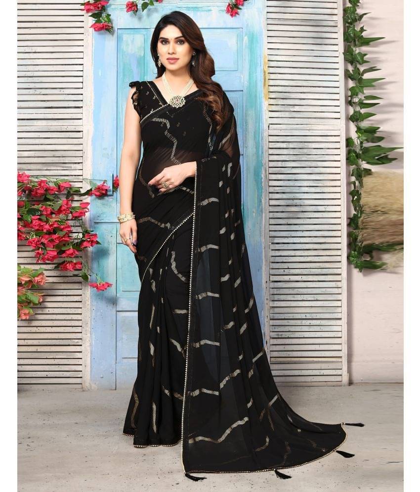     			Satrani Georgette Printed Saree With Unstitched Blouse Piece ( Black )