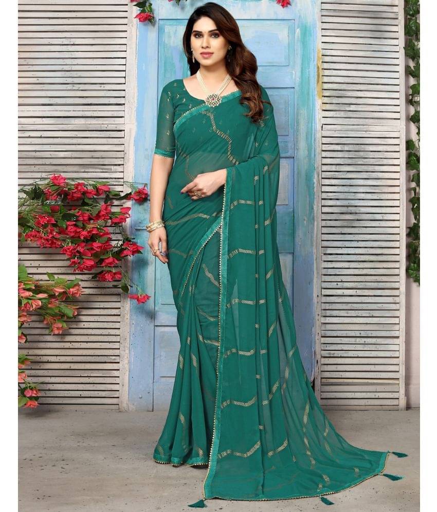     			Satrani Georgette Printed Saree With Unstitched Blouse Piece ( Green )