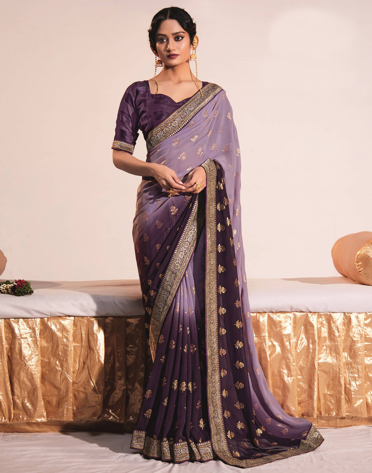 Satrani Georgette Printed Saree With Unstitched Blouse Piece ( Purple ) Satrani Georgette Printed Saree With Unstitched Blouse Piece ( Purple )