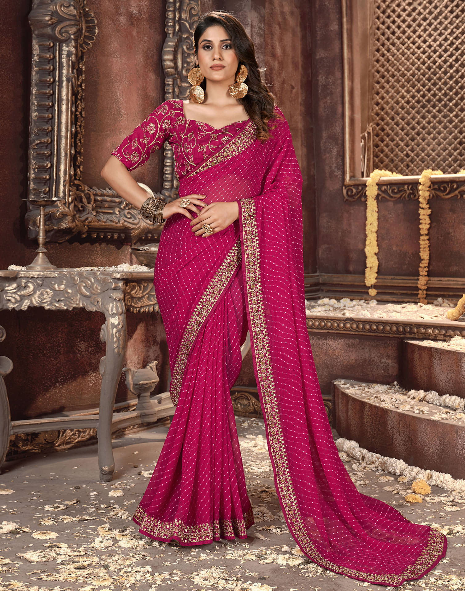 Satrani Georgette Printed Saree With Unstitched Blouse Piece ( Rani ) Satrani Georgette Printed Saree With Unstitched Blouse Piece ( Rani )