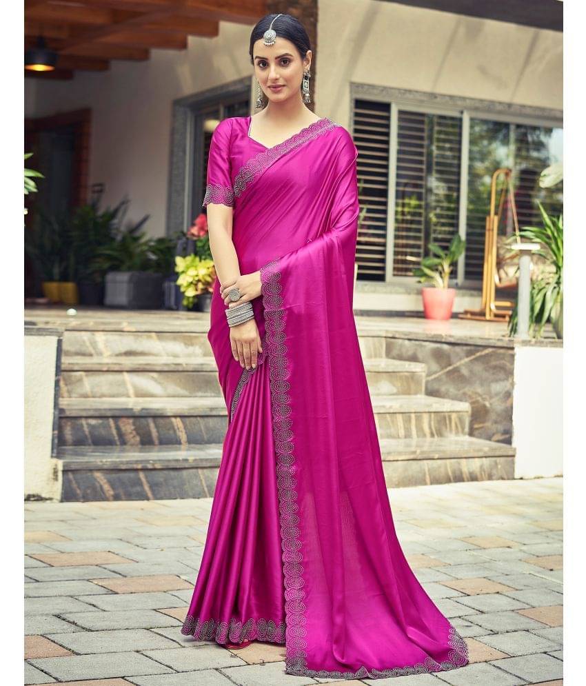     			Satrani Satin Solid Saree With Unstitched Blouse Piece ( Pink )