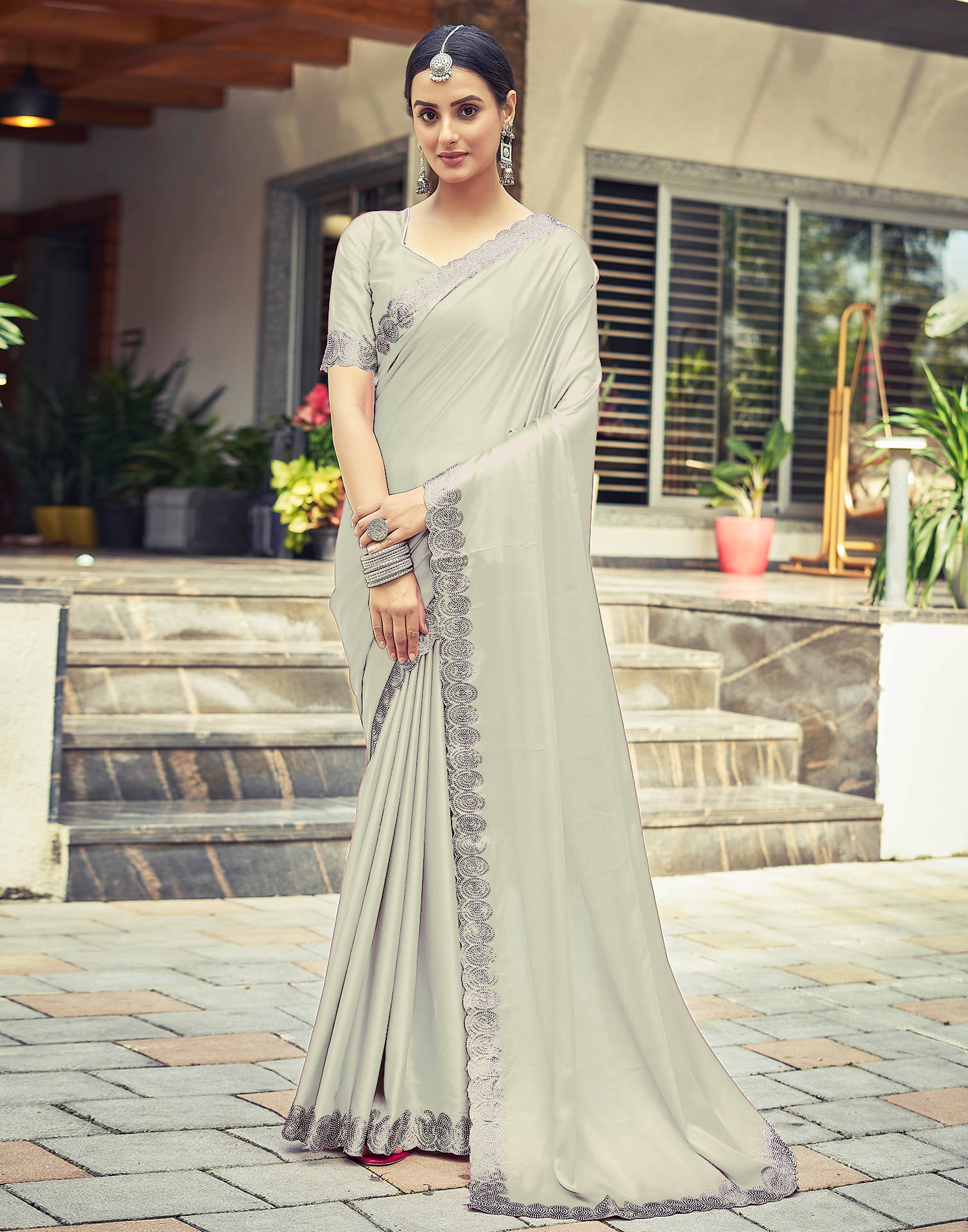     			Satrani Satin Solid Saree With Unstitched Blouse Piece ( Beige )